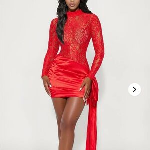 Elegant Red Lace Dress with Bow Train